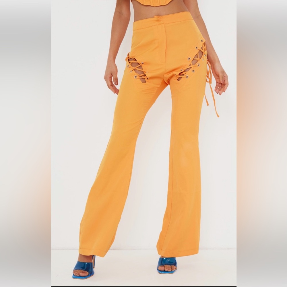 Bright Orange Woven Cut Out Flate Trousers